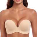HACI Push Up Strapless Bra for Women Anti-Slip Padded Wireless Stay Put (Beige)
