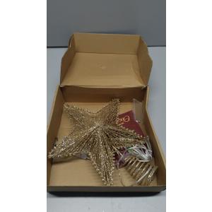 Christmas Tree Topper 10" Golden Glittered Star Tree Topper with 30 LED Lights Xmas Tree Topper Star for Xmas Decorations Ornaments Holiday Party Indoor Decor