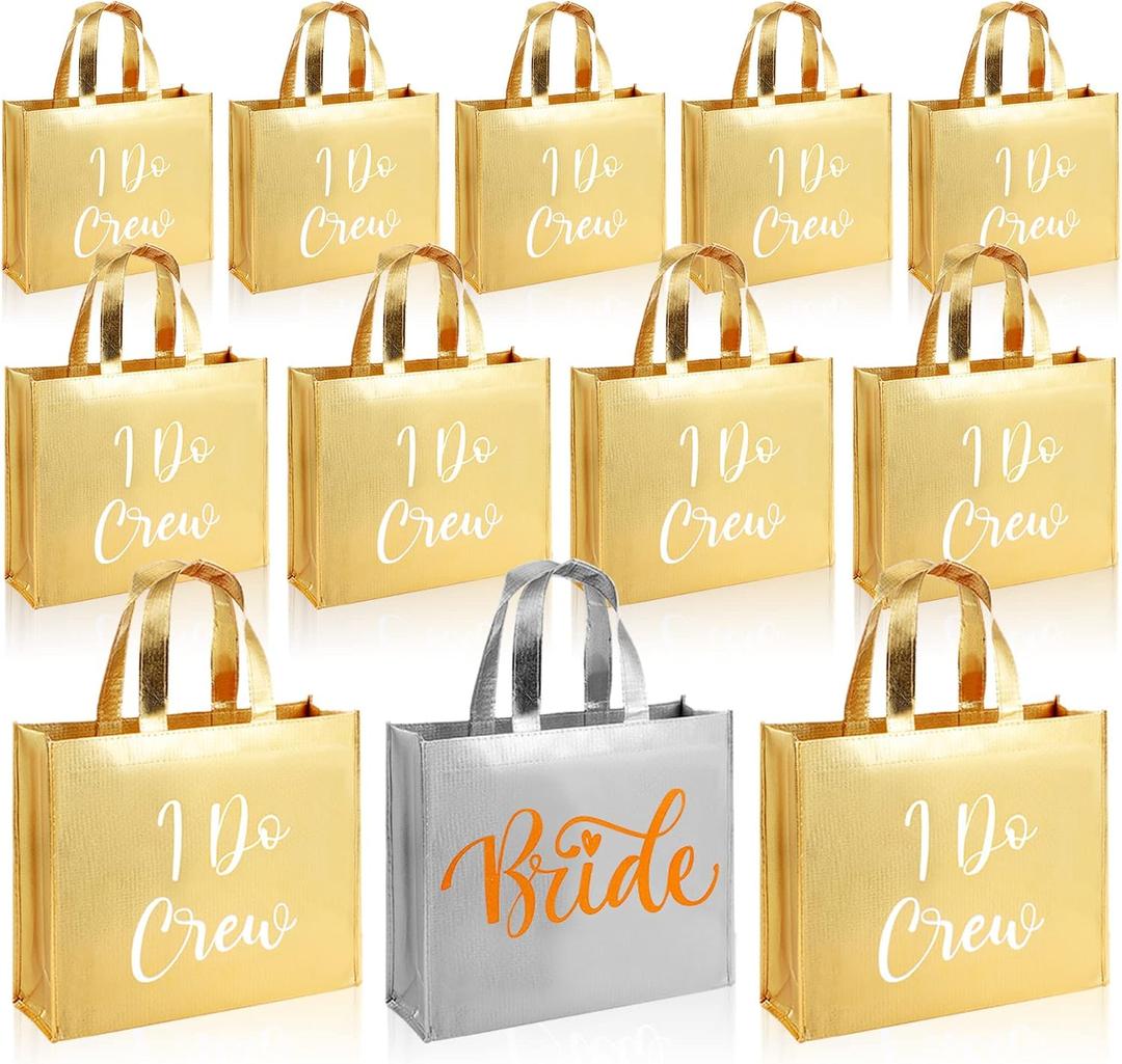 Cindeer 12 Pcs Bridesmaid Bags Holographic Bachelorette Gift Bags Glossy(Silver, Gold,I Do Crew)