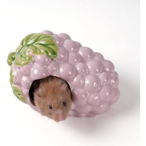 Ceramic Hamster Hideout,Grape Dwarf Hamster House,Guinea Pig Habitat Decor, Hideaway House for Gerbil, Cool Bed for All Season (Purple)