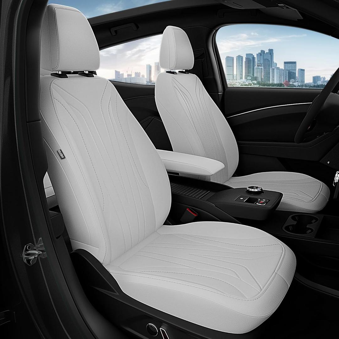 FREESOO Seat Covers for Ford Mustang Mach-E 2025 2024 2023 2022 2021 Premium,Waterproof Faux Leather Seat Covers, White