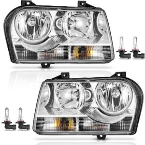 WEELMOTO Headlights for 2005-2010 Chrysler 300 Trims Only 4-Dr, Not Fit 300C, Not Fit Hid, Headlight Assembly Compatible with 05 06 07 08 09 10 Chrysler 300 Trims with Bulbs (OE Replacement, Clear Lens I Chrome Housing I Amber Reflector)