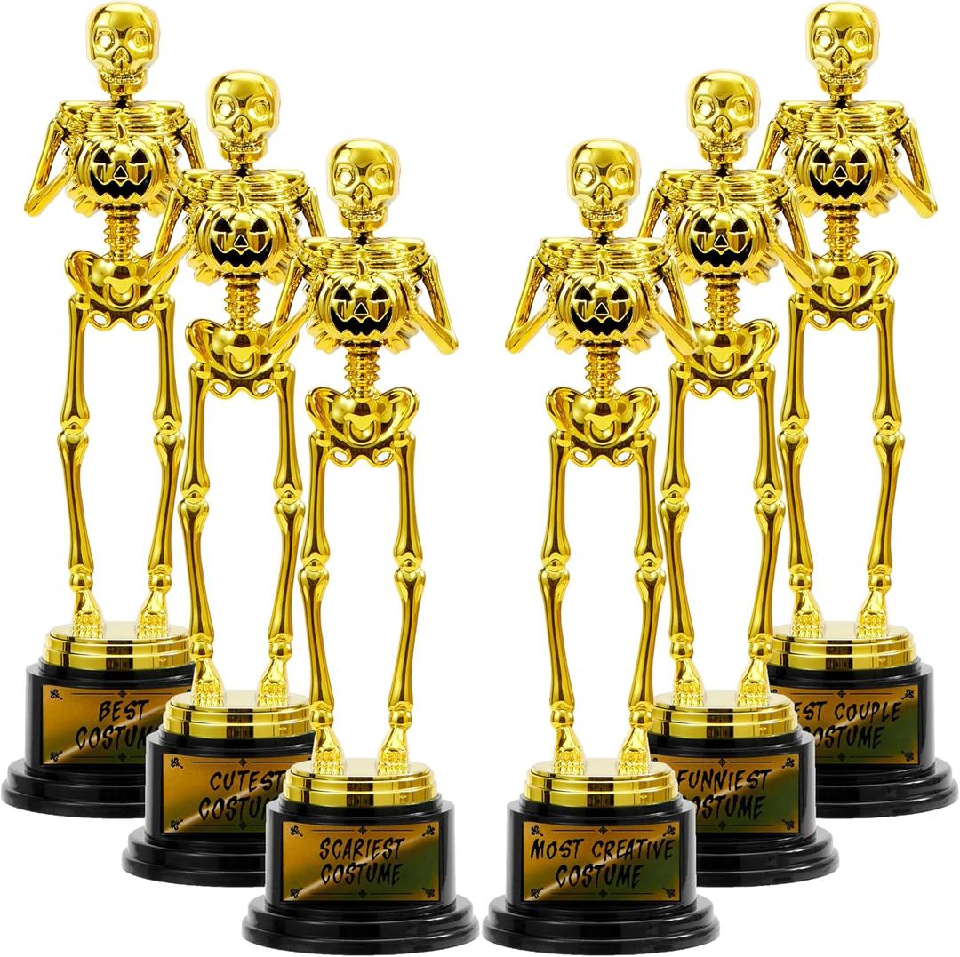 JOYIN Halloween Trophy Best Costume Skeleton 10.6x3.2, 2/6PCS Awards for Medals Party Favor Prizes, Golden Costume Contest Trophy, School Classroom Rewards,Trick or Treat