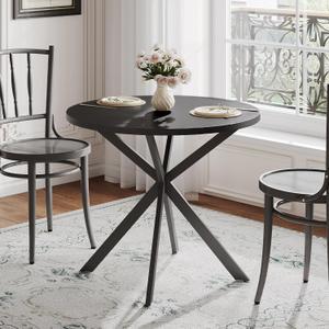 ChooChoo Round Dining Table for 2, Farmhouse Wood Kitchen Table, Circle Dinner Table for Kitchen & Dining Room, Small Space, 31.5In, Black, 31.5 Inch Diameter