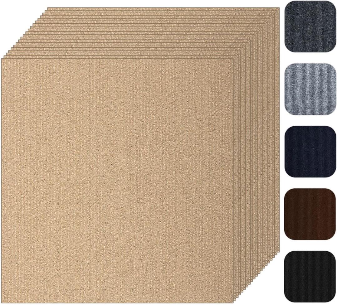 62" x 16" Self Adhesive Carpet Floor Peel Tile, 20 Pcs Commercial & Home Square Carpet Tiles, Peel and Stick, Easy DIY Installation for Kitchen, Dining Room, Bedrooms & Bathrooms (Light Beige)