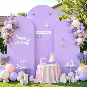 Purple Arch Cover 3 Set - 6FT, 6.6FT, 7.2FT Lavender Arch Backdrop Cover Spandex Wedding Arch Stand Covers for Baby Shower Girls Birthday Party Wedding Bridal Shower Photo Background Decorations