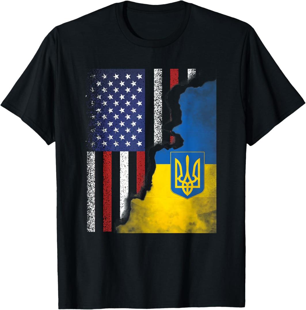 Ukrainian American Flag Ukraine USA America Roots T-Shirt, Size 2XL