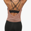 OYANUS Womens Workout Shirts Sexy Open Back Activewear Workout Clothes Sports Yoga Tank Tops Beige/Black M