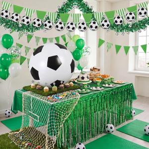 Unittype 13 Pcs Soccer Party Decorations Set with 1 Giant Inflatable Soccer Ball, 4 Football Banners, 4 Green Tassels and 1 Nylon Net Parade Float for Homecoming Party Car Truck Decor