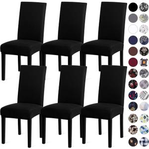 Sufdari Dining Chair Covers,Kitchen Chair Cover,Parsons Chair Slipcover,Spandex Chair Protectors for Dining Room Stretch Chairs Cover Set of 6 -Black