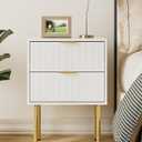Night Stand, Modern Nightstand with Drawers, Bedside Table, Gold Small Side Table for Bedroom, Living Room End Table (White Stripe, 2 Drawers)