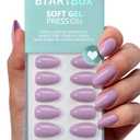BTArtbox Press On Nails Almond - Lavender Purple Short Press On Nails with Glue for Women, Opaque Soft Gel Glue On Nails in 16 Sizes - 32 Stick On Nails Kit, Orchid Dew