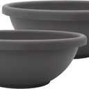 The HC Companies 24 Inch Shallow Garden Bowl Plant Pot with Drainage, Lightweight UV-Resistant Plastic Planters for Succulents, Herbs & More, 2-Pack Planters for Indoor Outdoor Home Decor, Warm Gray