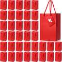 Sherr 50 Pcs Red Gift Bags with Handles Tags 5.3 x 3.7 x 8.1 Inches Small Glossy Paper Bags Bulk Wedding Birthday Baby Shower Party Favor Gifts