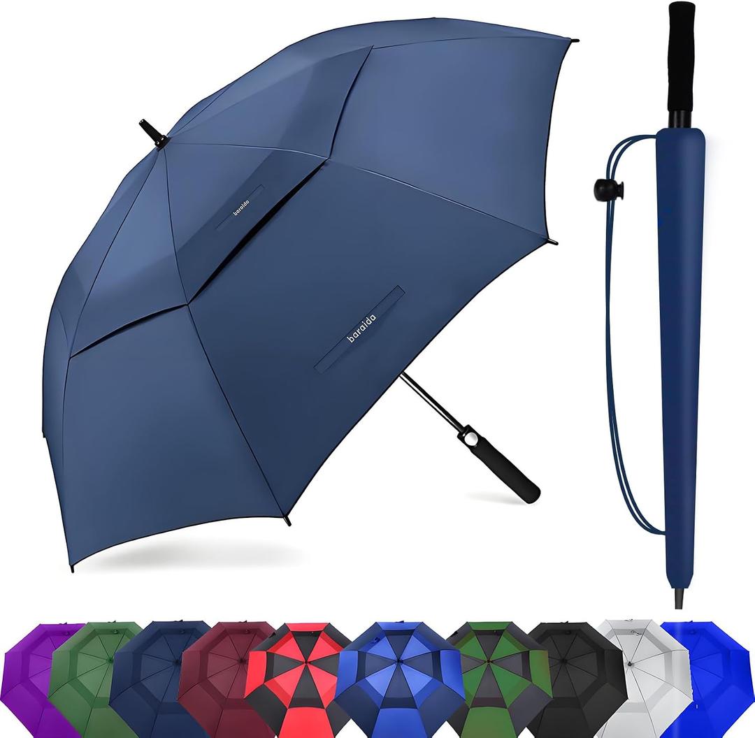 Golf Umbrella Large 62 Inch Inch, Extra Large Oversize Double Canopy Vented Windproof Waterproof Umbrella, Automatic Open Golf Umbrella for Men and Women and Family.