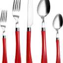Red Silverware Set, HOFTEN 20 Piece Stainless Steel Color Handle Flatware, Retro Style Cutlery set Includes Forks Spoons Knifes. Fiestaware for Daily Use and Party, Vintage Utensils, Dishwasher Safe (HA309-RD)