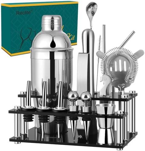 Reclite Cocktail Shaker Set,15 Pieces 304 Stainless Steel Bartender Drink Mixer Kit with 26oz Parisian Shaker