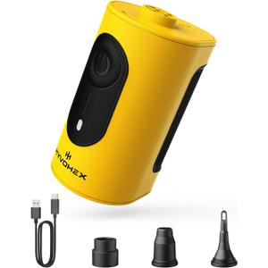 Portable Air Pump for Inflatables, 4000mAh Ultra Fast Air Mattress Pump with Advanced Heat Dissipation, 3 Nozzles Electric Air Pump Inflate Deflate for Sleeping Pads, Pool Floats (Yellow)