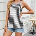Women's Striped Tank Tops Halter Neck Summer Casual Loose Fit Color Block Sleeveless Shirt Top (Blue, XXL)