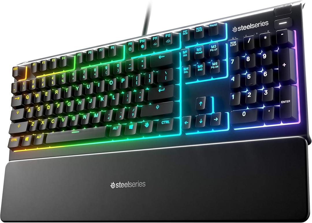 SteelSeries Apex 3 RGB Gaming Keyboard 10-Zone RGB Illumination IP32 Water Resistant Premium Magnetic Wrist Rest (Whisper Quiet Gaming Switch) 
