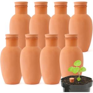 8pcs Ollas Self Watering Terracotta Planter Terra Cotta Clay Watering Spikes for Indoor Outdoor Plants - Large Reservoir Bulbs