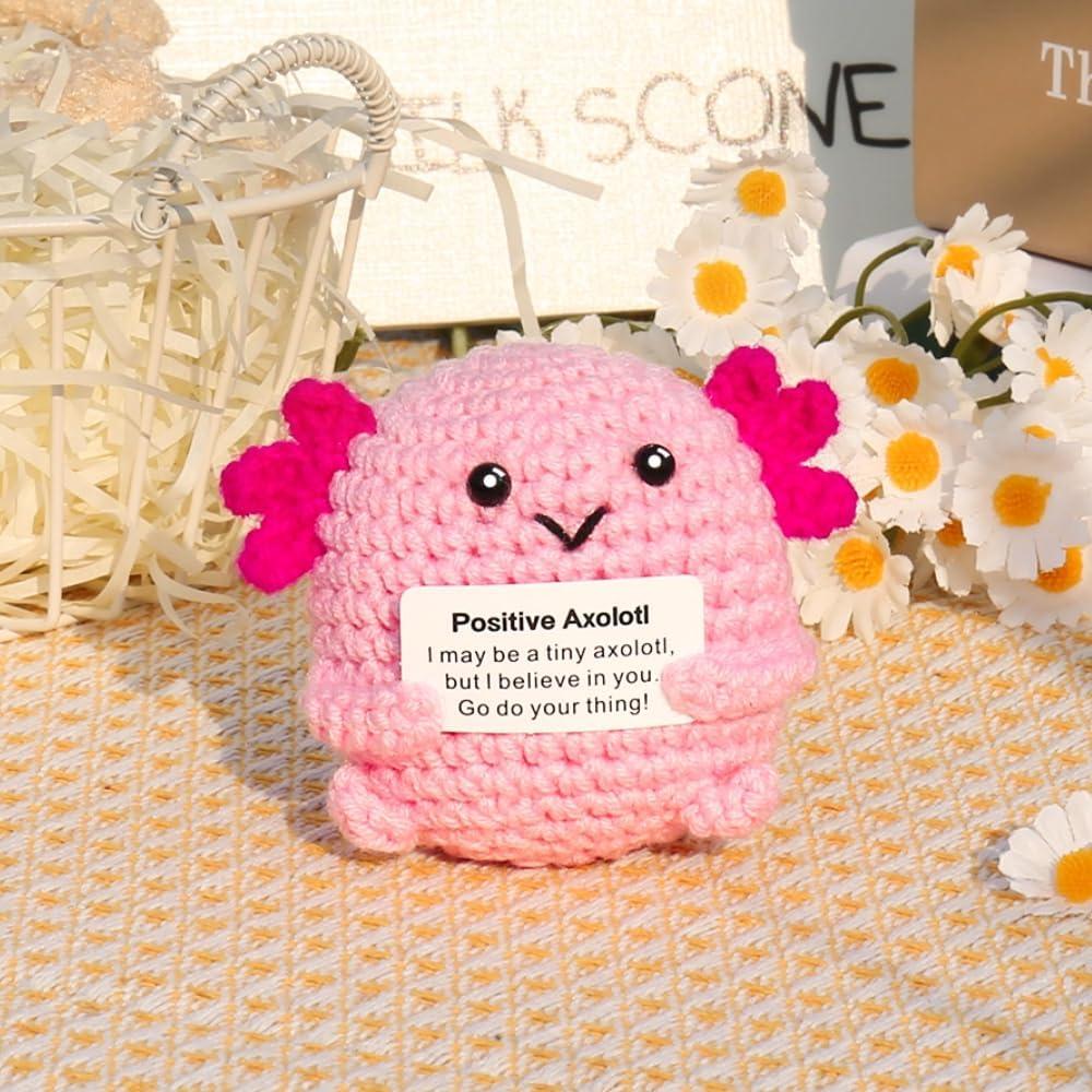 Emotional Support Nuggets Crochet Kit, Positive Crochet Axolotls, Handmade Inspirational Gifts Emotional Cheer Support Funny Pickle, Positive Crochet Animals Birthday Gifts for Women Man (Pink)