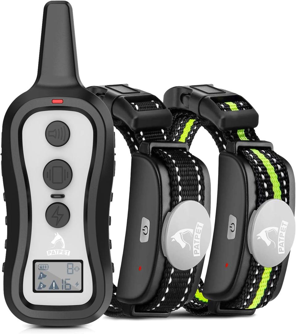 PATPET Dog Shock Collar with 2 Receivers, Dog Training Collar with Remote, Electric Dog Collar with Beep Vibration Shock for Small Medium Large 2 Dogs for 15 to 100 lbs (Grey)