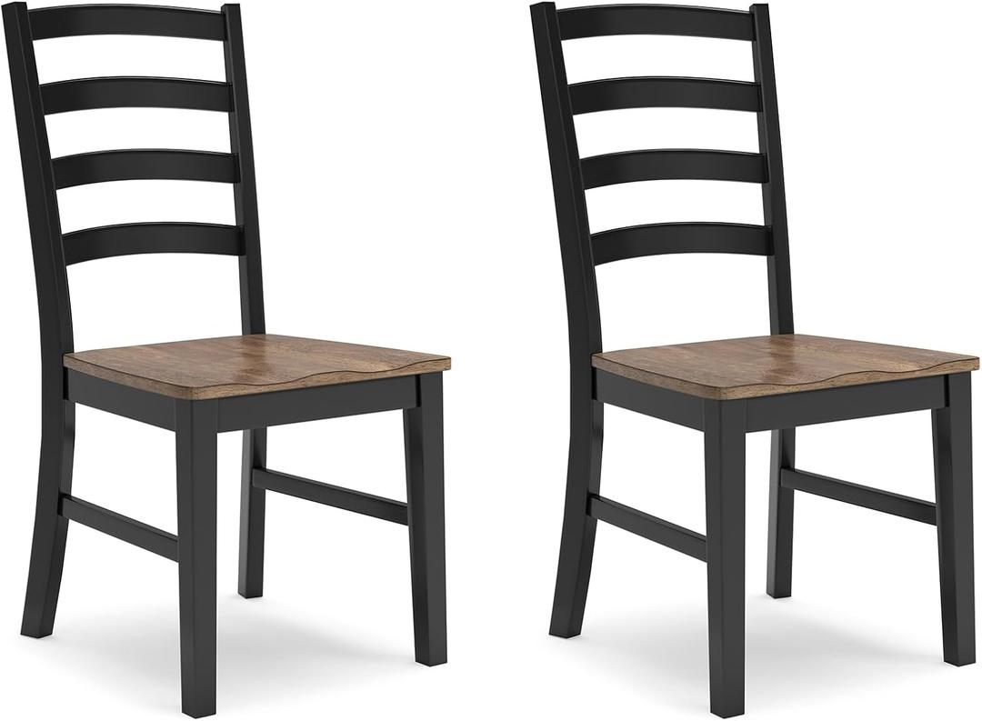 Signature Design by Ashley Wildenauer Dining Chairs Set of 2, Modern Ladderback Dining Chairs with Solid Wood Frame, Two-Tone Finish, Contoured Seat, Black/Brown, 19"w X 23"d X 39"h