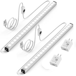 ASOKO Under Cabinet Led Lighting, 12 Inch Light Strip Bar,Daylight White 5000K Dimmable Plug in USB Light, Small Thin Led Under Counter Lighting for Kitchen/Room/Shelf/Desk/Display Case -2Pack