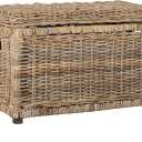 happimess HPM9002B Elijah 30" Wicker Storage Trunk, Collapsible for flat storage, Rattan-Kubusoft Gray, Coastal for Office, Dorm Room-LivingRoom, Bedroom, Dining Room, Natural