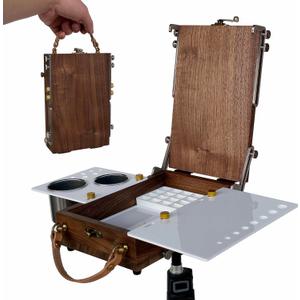 Tabletop Easel Box with Watercolor Palette Empty, Portable Travel Easel for Painting with Storage, Multifunctional Wooden Watercolor Easel Case Plein Air Painting for Adults Artists