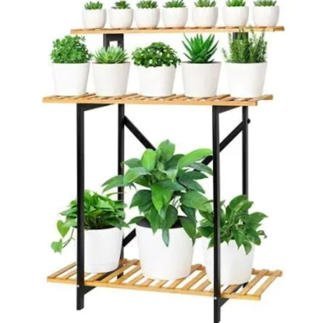 Bamboo Plant Stand Shelf Indoor Outdoor,3 Tier Wood Plant Stands ,Three Tier Tall Flower Pot Stand Holder Rack, Ladder Shelves for Multiple Plants in Balcony Patio Living Room Office,Rectangular