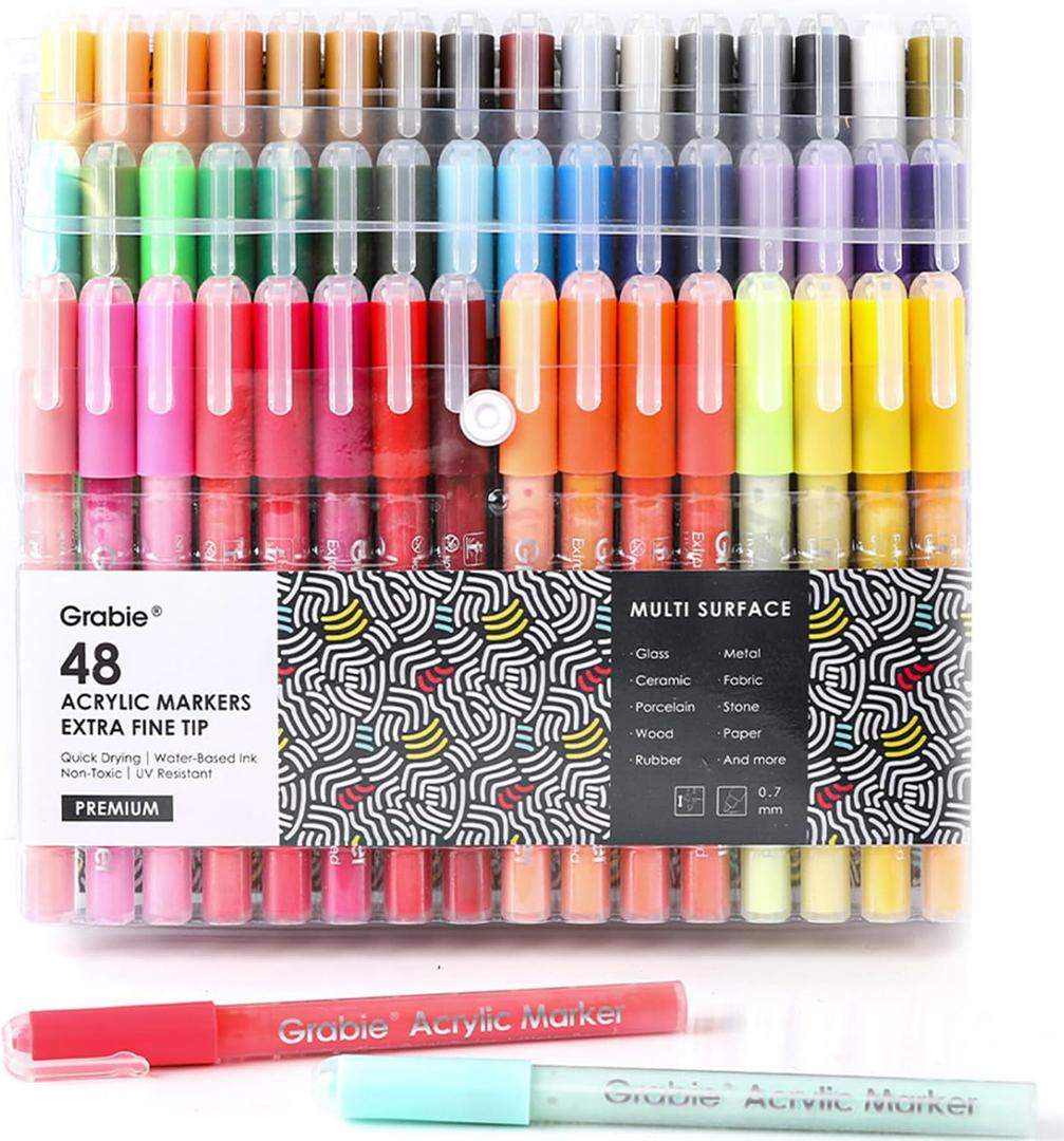 Premium Paint Pens - 48 Colors Art Supplies, Extra Fine Tip (0.7 mm) Acrylic Paint Markers for Various Surface
