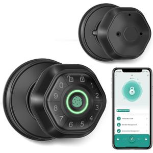 Fingerprint Door Lock- Smart Door knob,biometric Door Lockwith passcode keypad keyless Entry Door Handlefor Bedroom Home Hotel Office Apartment Smart Door Lock, black