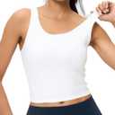 AJISAI Womens Double Lined Workout Tank Tops Scoop Neck Yoga Tanks Casual Crop Sleeveless Summer Top (White, L)