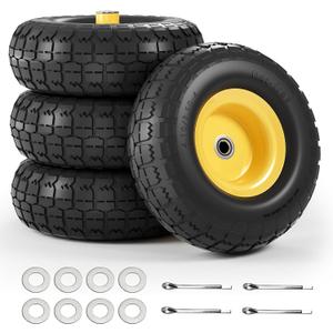 4.10/ 3.50-4 Tire and Wheel Flat Free, 10" Air Less Tires Wheels with 5/ 8" Center Bearings, 4.10/ 3.50/ 4 tires for Hand Truck/ Trolley/ Garden Utility Wagon Cart/ Wheelbarrow/ Generator, 4 Pack