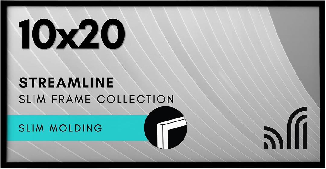Americanflat 10x20 Picture Frame with Polished Plexiglass - Streamline Collection - Thin Border Picture Frame for Wall Display - Hanging Hardware Included - Black