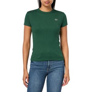 Lacoste Women's Slim Fit Ribbed Cotton T-Shirt (34, Green)