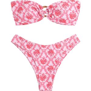 ZAFUL Women's Bandeau Bikini O Ring Strapless Tie Back High Cut Two Piece Swimsuit Bathing Suits (L)