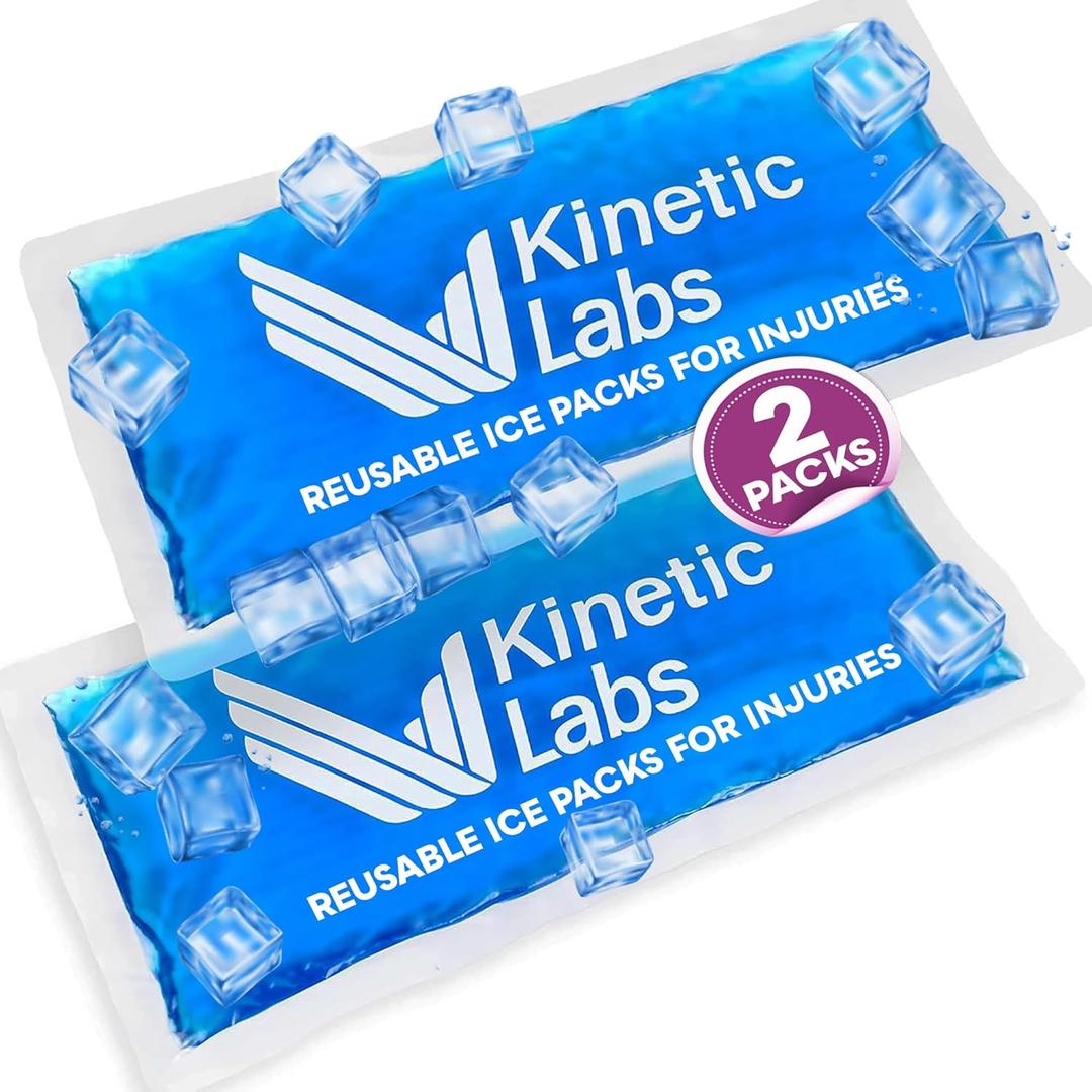 Gel Ice Packs for Injuries Reusable (2 Pack) 9.5" x 4.5"  Gel Cold Soft Ice Pack by Kinetic Labs  Flexible & Soft Packs for Knee, Shoulder, Back (Regular)