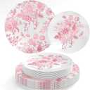 FYSUIMU 40Pcs Pink Floral Plastic Plates Vintage Flower Reusable Plate Chinoiserie Dinner Dessert Plates for Mother's Day Birthday Baby Shower Party Supplies Table Decor
