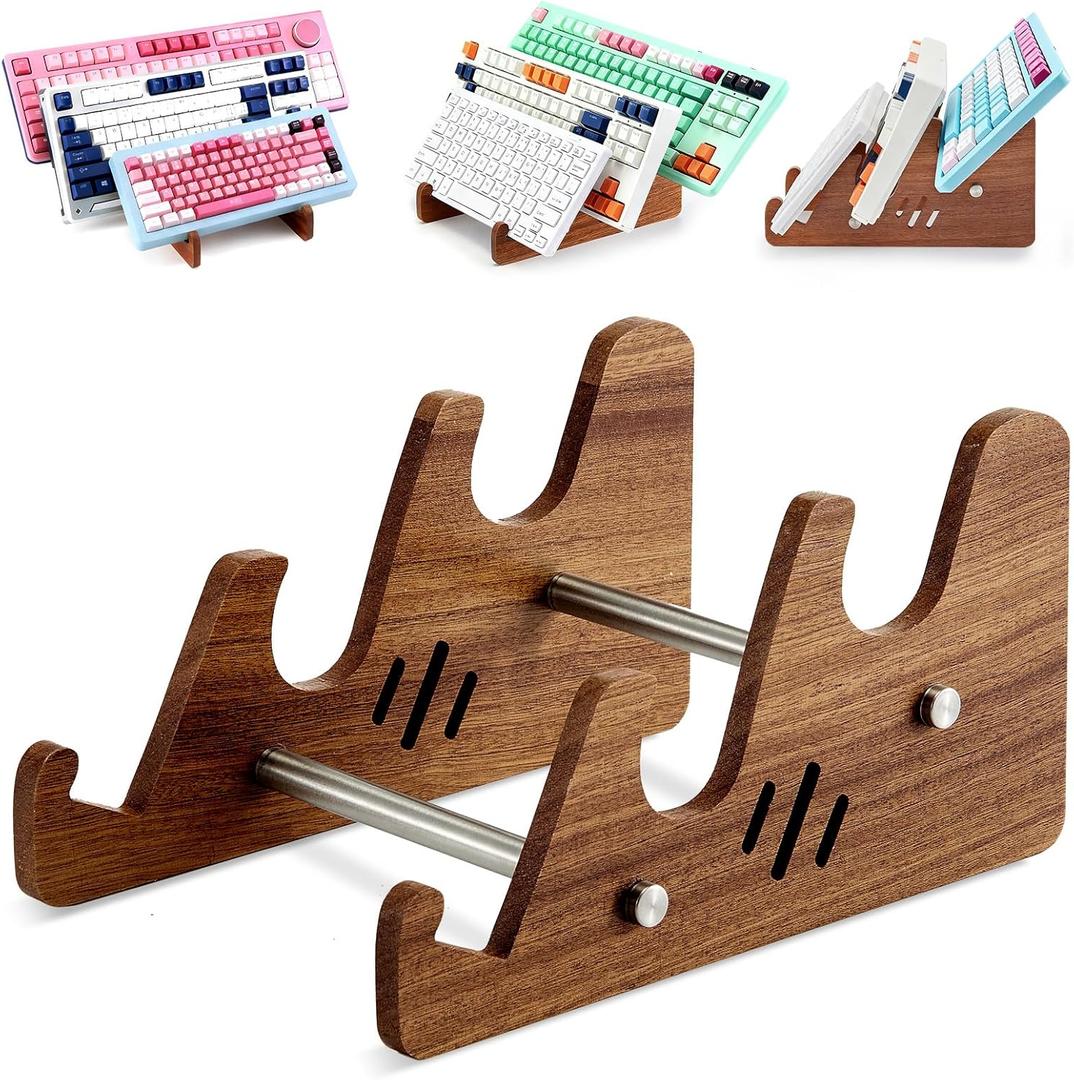 Novabright 1 Set Keyboard Display Stand, 3-Tiers Wooden Mechanical Keyboard Stand Holder for Desk Keyboards Display Shelf Tray for Computer Tablet Picture Frame Desktop Storage Decor