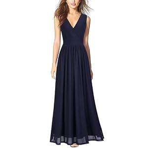 WOOSEA Women Sleeveless Deep V Neck Sexy Mesh Loose Maxi Casual Long Dress Navy Blue, XXL