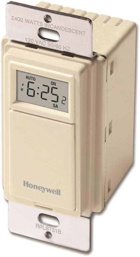 Honeywell Home RPLS731B1009/U RPLS731B 7-Day Programmable Switch Timer, Light Almond