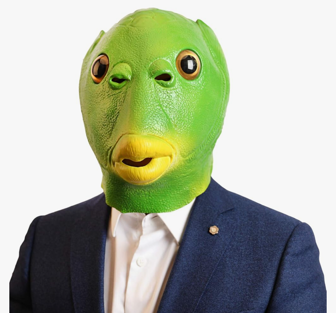AQKILO Green Fish Mask Funny Latex Full Head Realistic Masks Fancy Dress for Halloween Carnival Costume Party