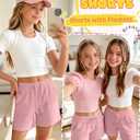Girls Athletic Sweat Shorts | Active, Basketball, Volleyball, Soccer, Running, Sports, Gymnastics, Dance, Loose Fit, Wide Leg, Pockets, Back to School