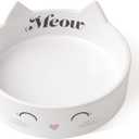 PetRageous 16037 Meow Kitty Dishwasher Safe Stoneware Cat Bowl 5-Inch Diameter 1.5-Inch Tall with 1-Cup Capacity for Cats, White