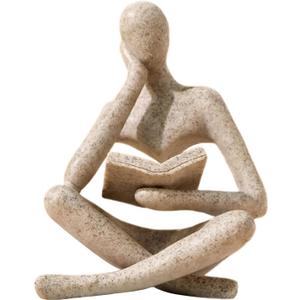 Bookshelf Decor Thinker Statue - Abstract Art Reading Thinker Sculpture Figurine Aesthetic, Modern Home Decoration for Living Room Office Shelves Coffee Table Desk Decor(Beige)