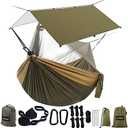 Sunyear Hammock Camping with Rain Fly Tarp and Net, Portable Camping Hammock Double Tree Hammock Outdoor Indoor Backpacking Travel & Survival, 2 Tree Straps,100% Waterproof