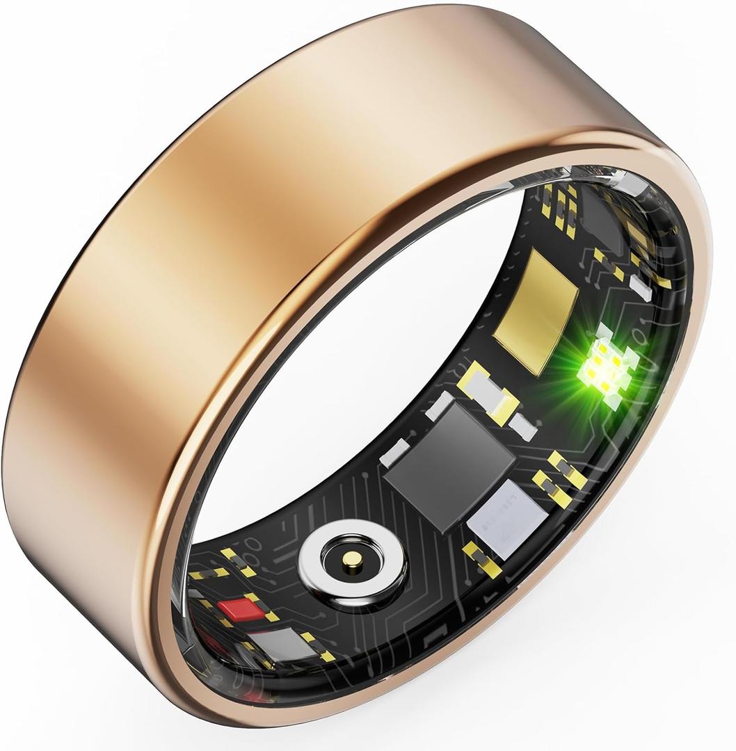 HitTopss Smart Ring, Fitness Tracking Smart Ring with Calories/Heart Rate/Blood Oxygen/Sleep Monitoring, IP68 Waterproof, No APP Subscription, Compatible with iOS/Android (Gold,10#)